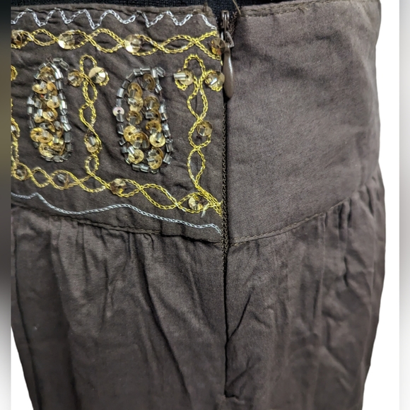 OVERDRIVE | Maxi Skirt Embroidery/Sequin Waistband Flowy | Brown | Plus Size 1X - Picture 5 of 7